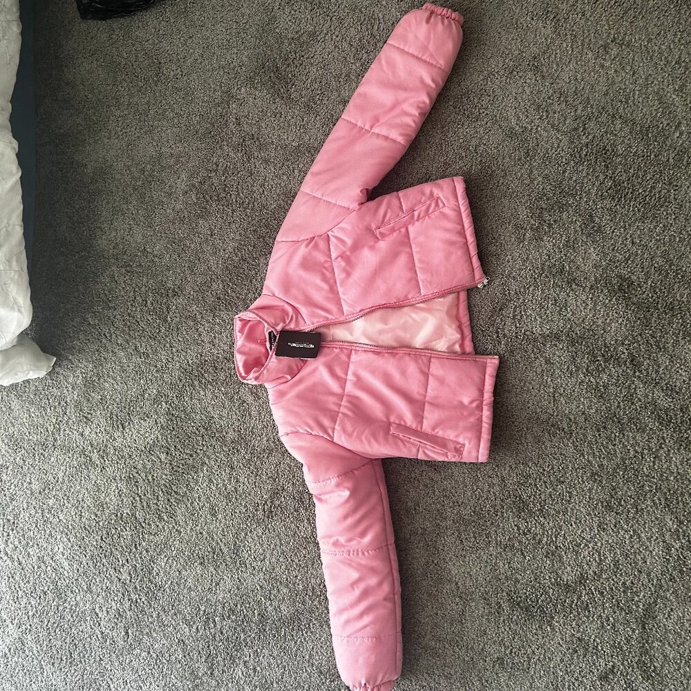 pink cropped buffer coat
